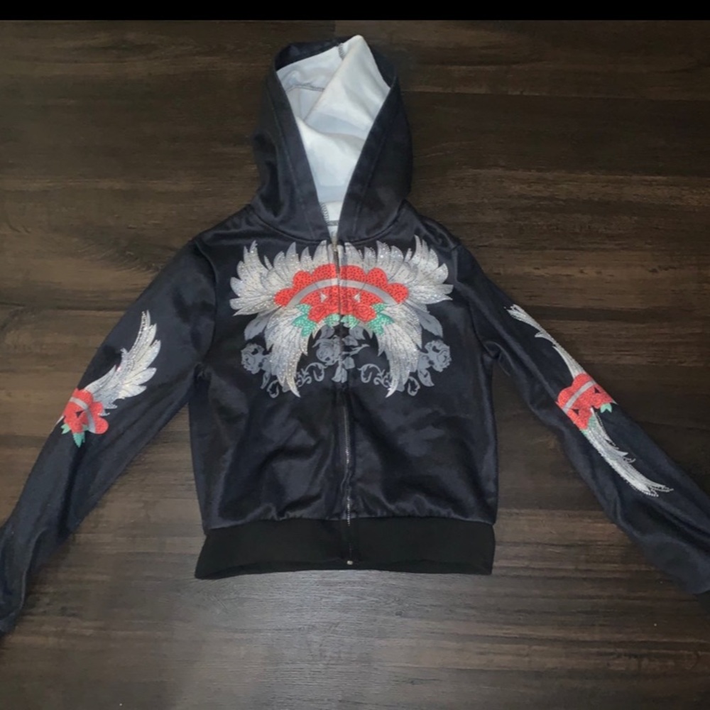 Y2K rose cropped jacket with rhinestones